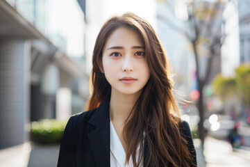 Naklejka premium 若いビジネスウーマンのポートレート 屋外