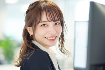 オフィスで働くビジネスウーマンのポートレート　カメラ目線