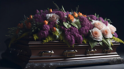 Close up of a casket loaded in a hearse or funeral plan Created With Generative Ai