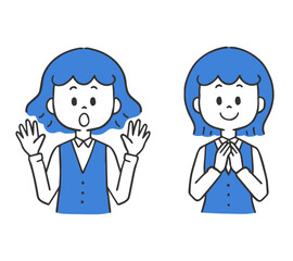 驚く女性　感謝する女性　事務服