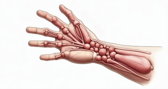  A detailed anatomical illustration of a human hand and forearm