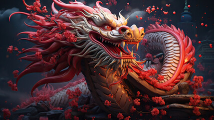 The majestic Chinese dragon totem, Chinese zodiac signs. chinese dragon, copy space, realistic. generative ai illustration.