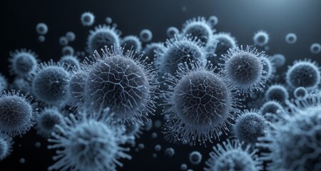 Fototapeta premium Viral particles in a microscopic view, representing a medical or scientific concept