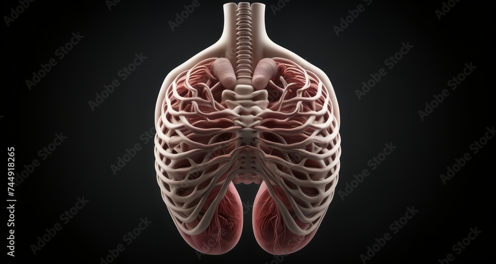 Poster 3d rendering of human lungs with intricate bronchial tree structure