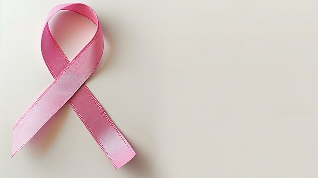 A cancer awareness icon with pink ribbon in a white surface with space for text or product, Generative AI.
