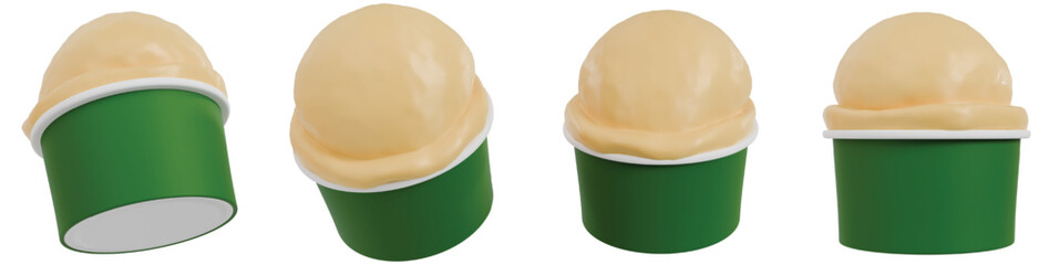 3D Set of Isolated Durian Ice Cream