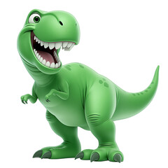 Fototapeta premium Isolated 3d cartoon funny dinosaur t-rex a white background. Sweet friendly cute dinosaur. A parody, a caricature. Isolated on white background as transparent PNG