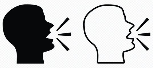 Voice control icon. Speak or talk recognition icon, sound commander or speech dictator head, vector illustration on white background