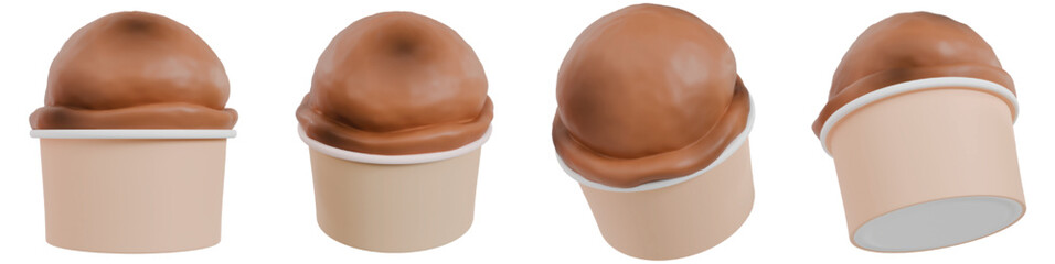 3D Set of Isolated Chocolate Ice Cream