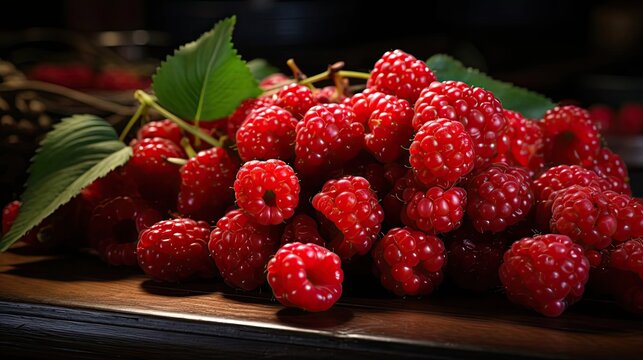 Delicious fresh raspberries on blur background,