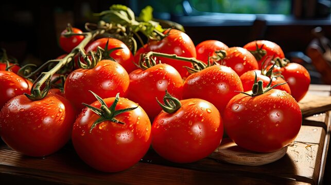 delicious fresh tomatoes fruits with black and blur background,