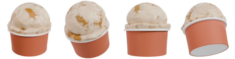 3D Set of Isolated Caramel Ice Cream