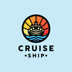 Cruise Ship Logo Silhouette Vector, Transportation Icon Symbol, sailing on the sea Creative Vintage graphic Design.