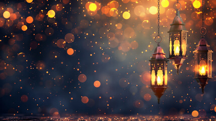 Blank banner design with Ramadan lantern lights background, Ai Generated Images