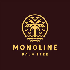 Palm Tree Logo Monoline Vector, Tropical Icon Symbol, Summer Creative Vintage Graphic Design