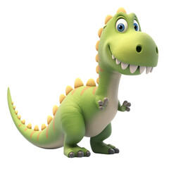 Fototapeta premium Isolated 3d cartoon funny dinosaur t-rex a white background. Sweet friendly cute dinosaur. A parody, a caricature. Isolated on white background as transparent PNG