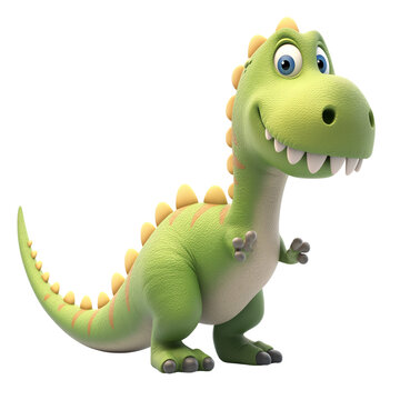 Isolated 3d cartoon funny dinosaur t-rex a white background. Sweet friendly cute dinosaur. A parody, a caricature. Isolated on white background as transparent PNG
