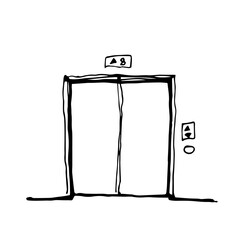 Elevator, a digital art of building lobby lift hand drawn icon illustration isolated on white background.