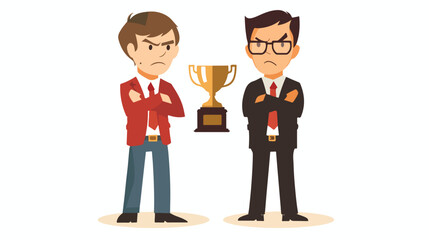 Flat design businessman holding trophy and jealousy