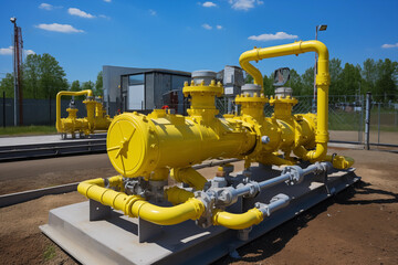 There are additional equipment distribution gas transport compressors for pumping natural gas on yellow gas pipeline AI Generation