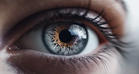 Zelfklevend Fotobehang  Intense gaze of a human eye with a striking iris © vivekFx