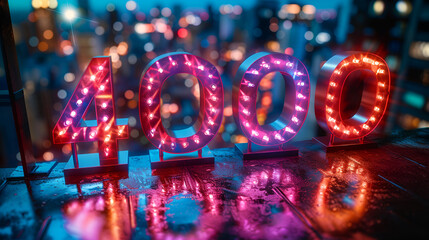 400k or 400 followers cool neon signs. Social Network friends, followers, Web user Thank you celebrate of subscribers or followers and likes