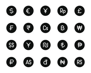 Currency icon set isolated on transparent background