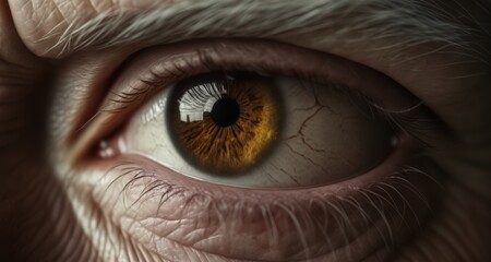  Intense gaze of an older person with a yellowish eye - obrazy, fototapety, plakaty