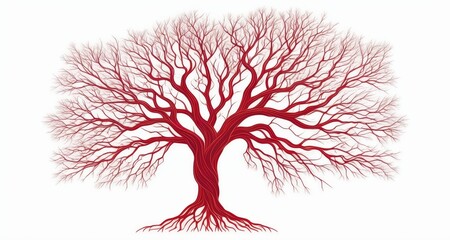  Vibrant tree with deep red branches and roots, symbolizing strength and growth
