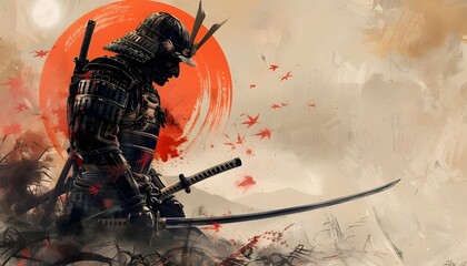 Illustration about samurai warriors in Japanese history.