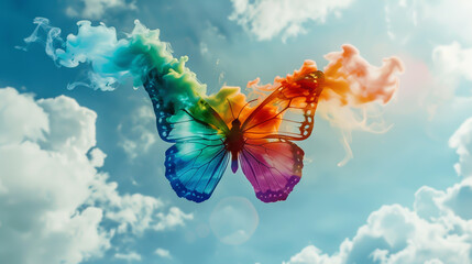 Obraz premium Iridescent Smoke Butterfly in Ethereal Sky