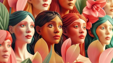 3d illustration for International Women's day poster colourful 3d artistic background for girls
