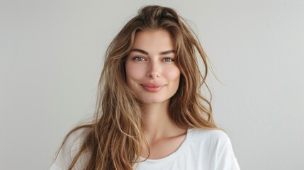 Fototapeta premium photo of a satisfied beautiful woman with no makeup happy face women's day poster