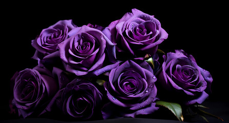 many purple roses are on a black background