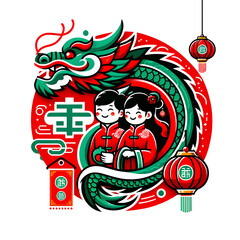 dragon and children Chinese New Year logo cartoon, illustrator