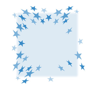 translucent square frame in blue with randomly placed translucent blue stars    