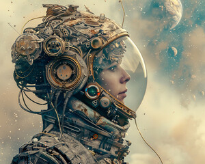 Futuristic Astronaut Portrait with Steampunk Elements