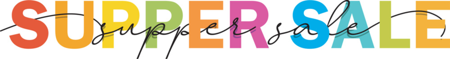 SUPPER SALE colorful vector mixed color white background typography banner calligraphy