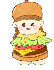 Hamburger girl cartoon