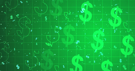 Dollar sign currency forex intraday options trading background. Stock market cryptocurrency bullion market analyzing trade motion graphic. Financial e-commerce wealth and money growth exchange bg.