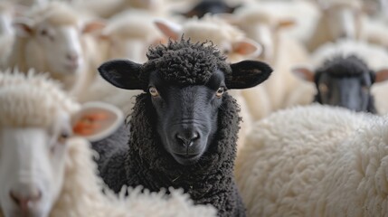 A Black Sheep Standing Out in a Flock of Sheep