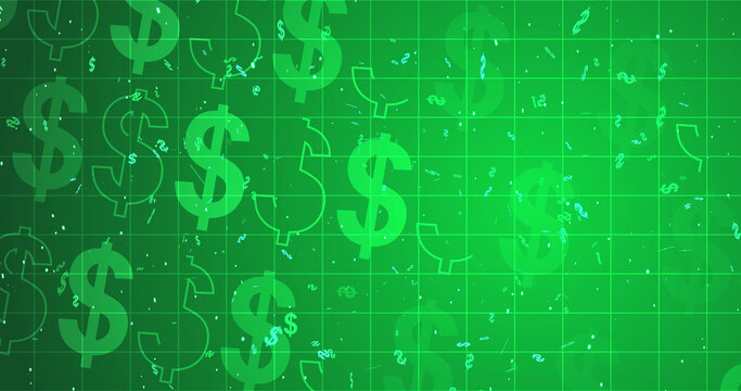 Dollar sign currency forex intraday options trading background. Stock market cryptocurrency bullion market analyzing trade motion graphic. Financial e-commerce wealth and money growth exchange bg.