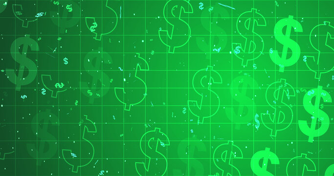 Dollar sign currency forex intraday options trading background. Stock market cryptocurrency bullion market analyzing trade motion graphic. Financial e-commerce wealth and money growth exchange bg.