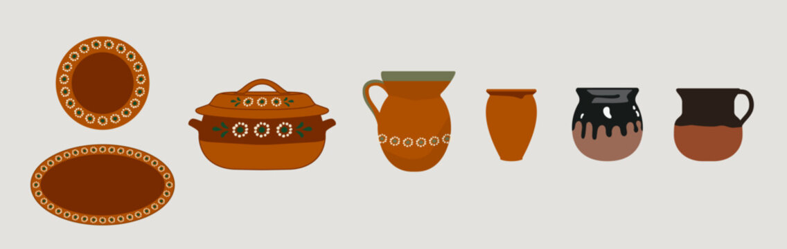 Set of traditional Mexican plates, Platos, cups, drink ware