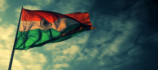 Close-up of indian flag waving proudly in the wind at national celebration