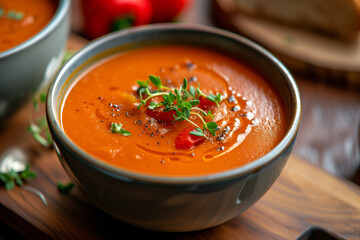 Delicious bowl of tomato soup close-up