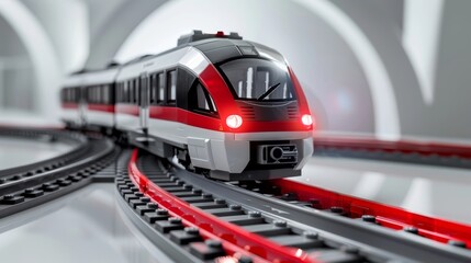 Fototapeta premium A 3D rendering of a high-speed passenger train exiting a tunnel. 