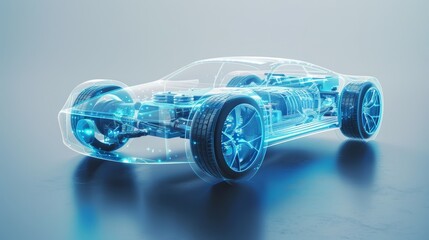 Futuristic car concept with holographic transparent body. - obrazy, fototapety, plakaty