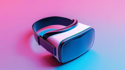 A virtual reality goggles on a pastel desk.