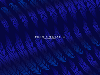 Blue feather premium background. Abstract dynamic composition. Modern vector feather illustration.